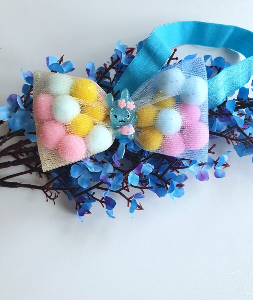 Narrow hair ribbon "Blue Bunny"